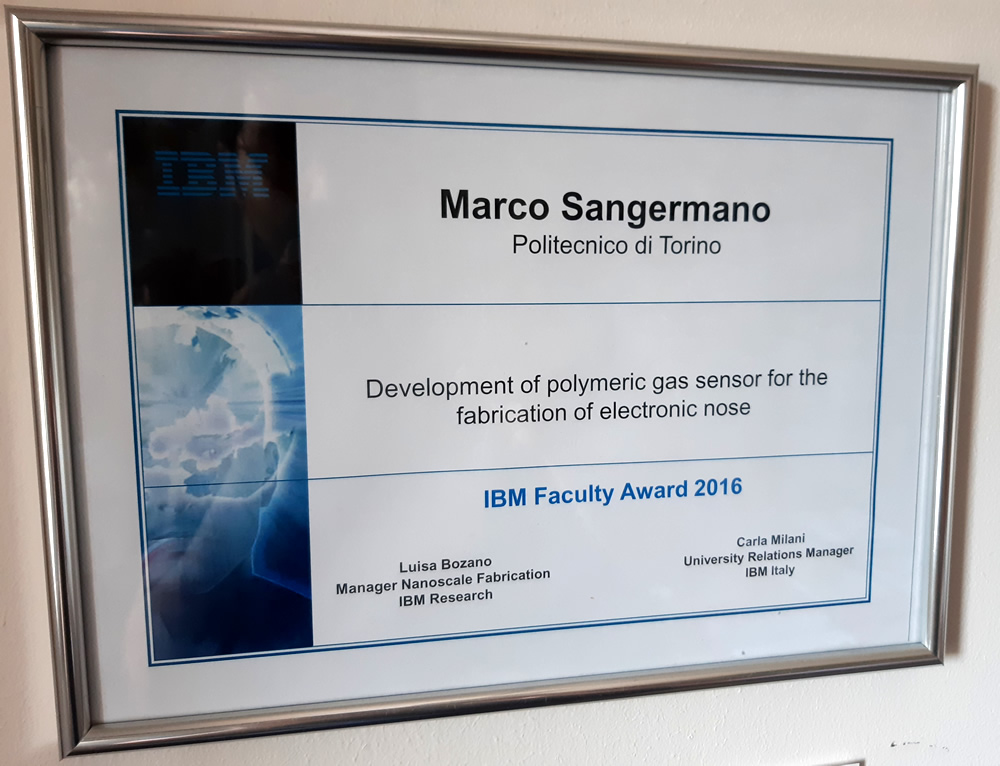 IBM University Award to Marco Sangermano for the development of polymerc gas sensor for the fabrication of electronic nose